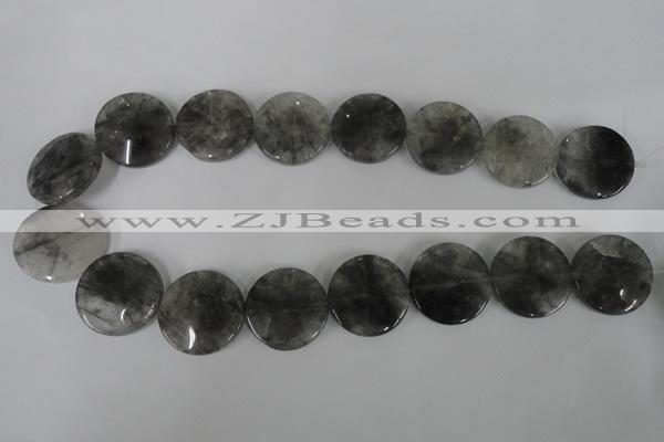 CCQ376 15.5 inches 25mm flat round cloudy quartz beads wholesale