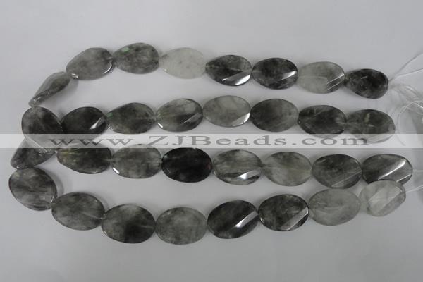 CCQ480 15.5 inches 18*25mm twisted & faceted oval cloudy quartz beads