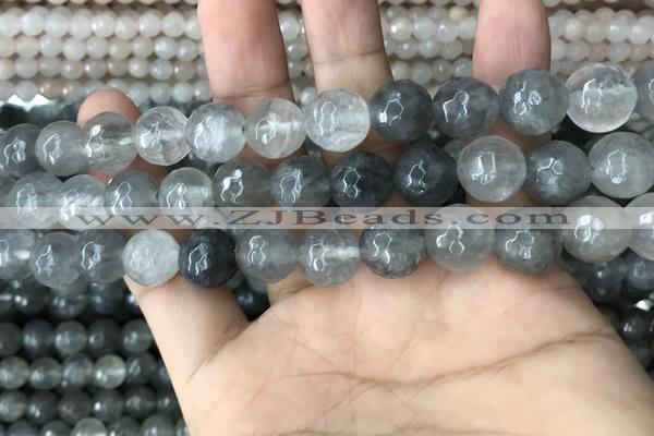 CCQ584 15.5 inches 12mm faceted round cloudy quartz beads wholesale