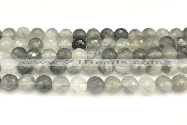 CCQ602 15 inches 10mm faceted round cloudy quartz beads