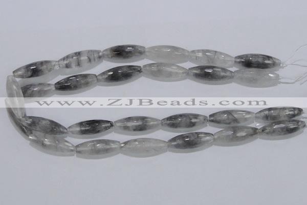 CCQ95 15.5 inches 10*30mm faceted rice cloudy quartz beads wholesale