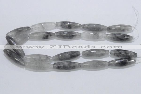 CCQ96 15.5 inches 12*40mm faceted rice cloudy quartz beads wholesale