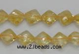 CCR16 15.5 inches 10*10mm faceted diamond natural citrine gemstone beads