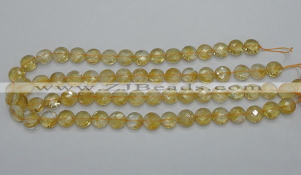 CCR19 15.5 inches 12mm faceted flat round natural citrine gemstone beads