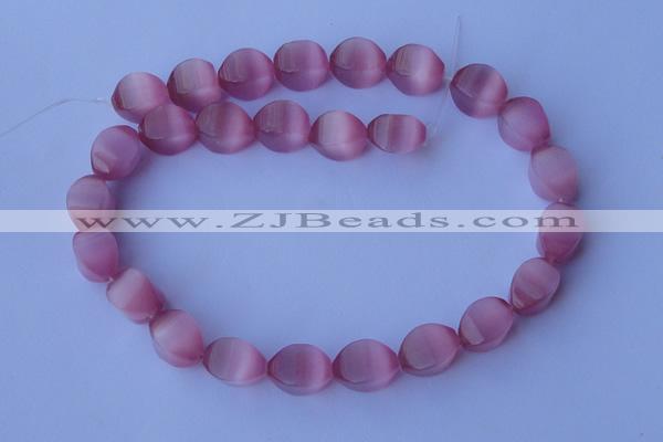 CCT25 14 inches 10*14mm twisted pink cats eye beads wholesale