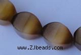 CCT31 14 inches 10*14mm twisted tiger yellow cats eye beads wholesale