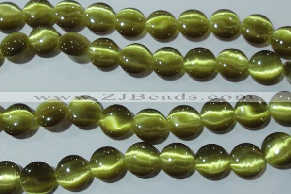 CCT573 15 inches 14mm flat round cats eye beads wholesale