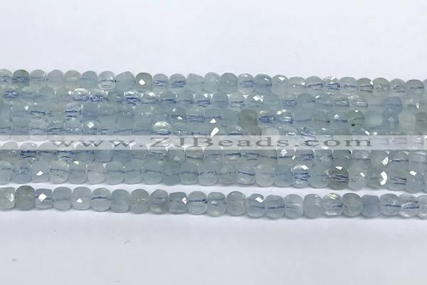 CCU1003 15 inches 4mm faceted cube aquamarine beads