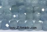 CCU1004 15 inches 4mm faceted cube aquamarine beads