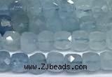 CCU1005 15 inches 4mm faceted cube aquamarine beads