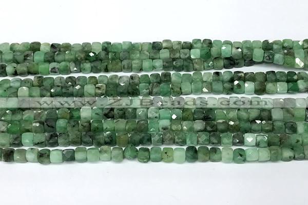 CCU1015 15 inches 4mm faceted cube emerald beads