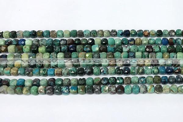 CCU1027 15 inches 4mm faceted cube chrysocolla beads