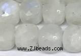 CCU1045 15 inches 8mm faceted cube white moonstone beads