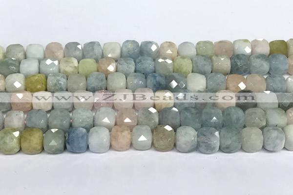 CCU1046 15 inches 8mm faceted cube morganite beads