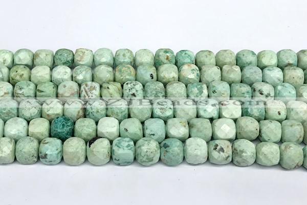CCU1048 15 inches 8mm faceted cube turquoise beads