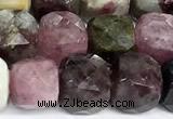 CCU1057 15 inches 8mm faceted cube tourmaline beads