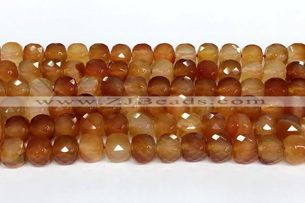 CCU1059 15 inches 8mm faceted cube red agate beads