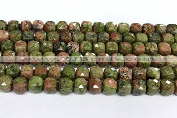 CCU1062 15 inches 8mm faceted cube unakite beads