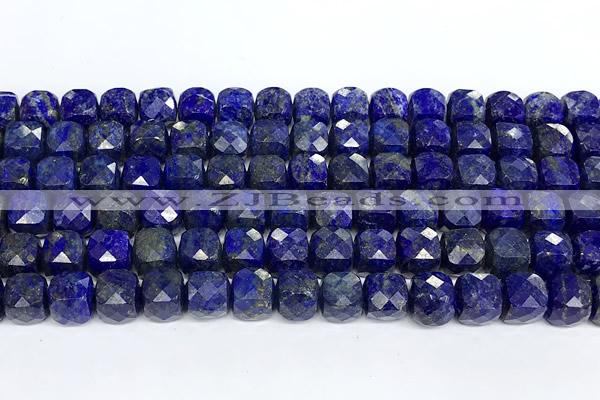 CCU1068 15 inches 8mm faceted cube lapis lazuli beads
