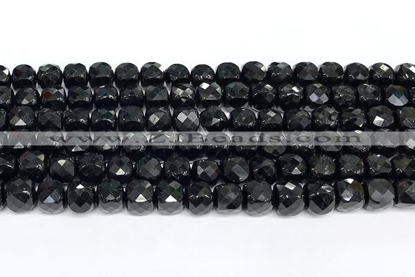 CCU1069 15 inches 8mm faceted cube black tourmaline beads