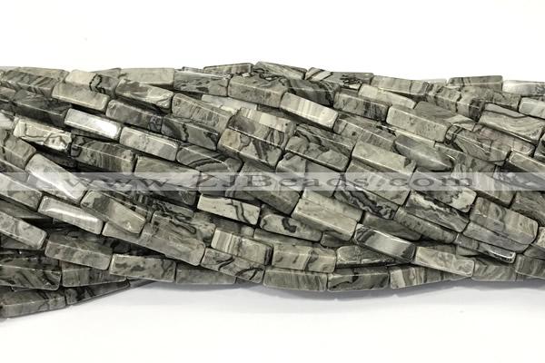 CCU1143 15 inches 4*13mm cuboid grey picture jasper beads