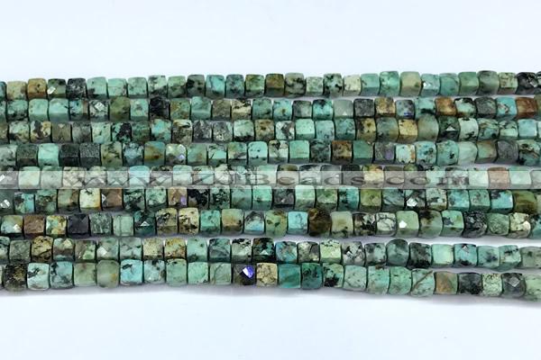 CCU1271 15 inches 4mm faceted cube African turquoise beads