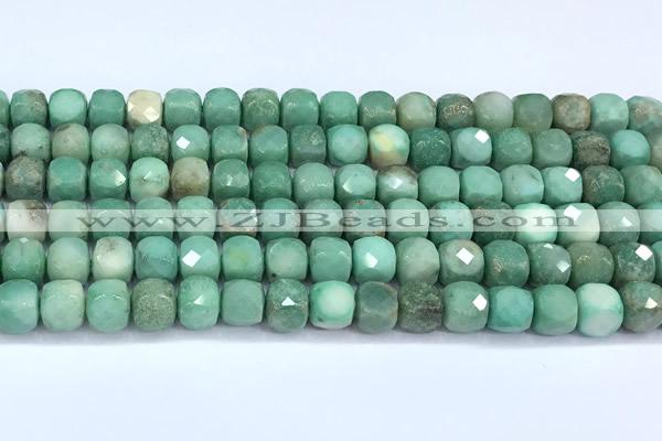 CCU1276 15 inches 6mm - 7mm faceted cube green grass agate beads
