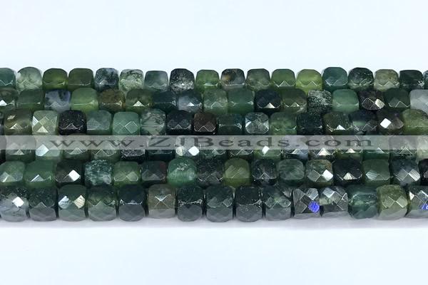 CCU1278 15 inches 6mm - 7mm faceted cube moss agate beads