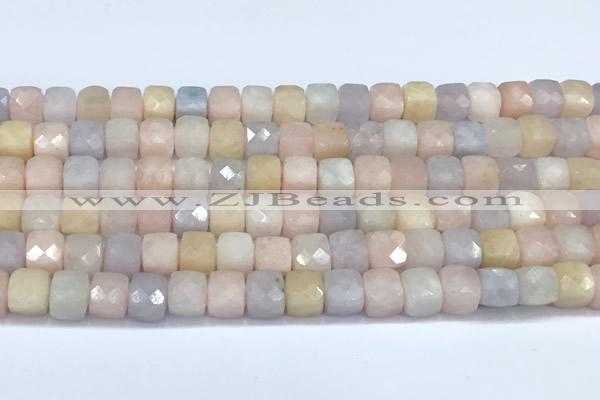 CCU1280 15 inches 6mm - 7mm faceted cube morganite beads