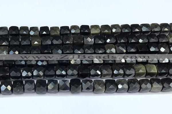CCU1282 15 inches 6mm - 7mm faceted cube obsidian beads