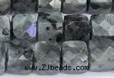 CCU1283 15 inches 6mm - 7mm faceted cube black labradorite beads