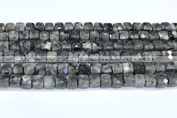 CCU1283 15 inches 6mm - 7mm faceted cube black labradorite beads