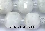 CCU1285 15 inches 9mm - 10mm faceted cube white moonstone beads