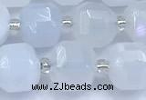 CCU1286 15 inches 9mm - 10mm faceted cube blue chalcedony beads
