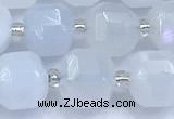 CCU1286 15 inches 9mm - 10mm faceted cube blue chalcedony beads