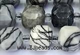 CCU1289 15 inches 9mm - 10mm faceted cube black water jasper beads