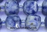 CCU1303 15 inches 9mm - 10mm faceted cube blue spot stone beads