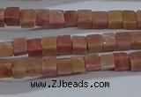 CCU308 15.5 inches 4*4mm cube pink wooden jasper beads wholesale