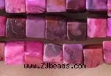 CCU455 15.5 inches 4*4mm cube fuchsia crazy lace agate beads