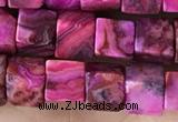 CCU485 15.5 inches 6*6mm cube fuchsia crazy lace agate beads