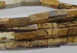 CCU507 15.5 inches 4*13mm cuboid picture jasper beads wholesale