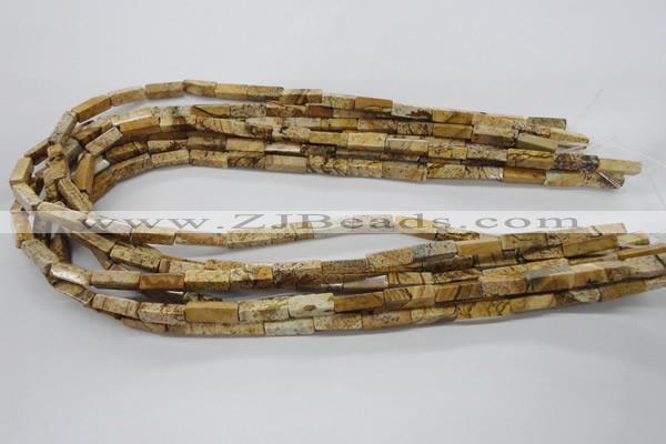 CCU507 15.5 inches 4*13mm cuboid picture jasper beads wholesale