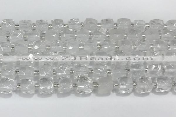 CCU750 15 inches 8*8mm faceted cube white crystal beads
