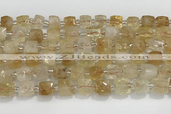 CCU755 15 inches 8*8mm faceted cube citrine beads