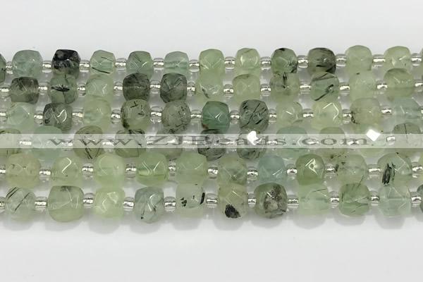 CCU757 15 inches 8*8mm faceted cube green rutilated quartz beads