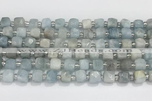 CCU761 15 inches 8*8mm faceted cube aquamarine beads