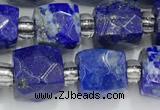 CCU765 15 inches 8*8mm faceted cube lapis lazuli beads