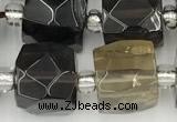 CCU772 15 inches 10*10mm faceted cube smoky quartz beads