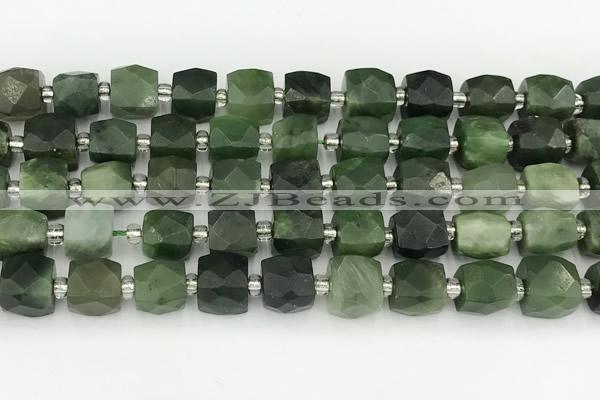 CCU785 15 inches 10*10mm faceted cube Canadian jade beads