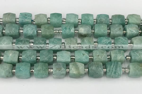 CCU787 15 inches 10*10mm faceted cube amazonite beads